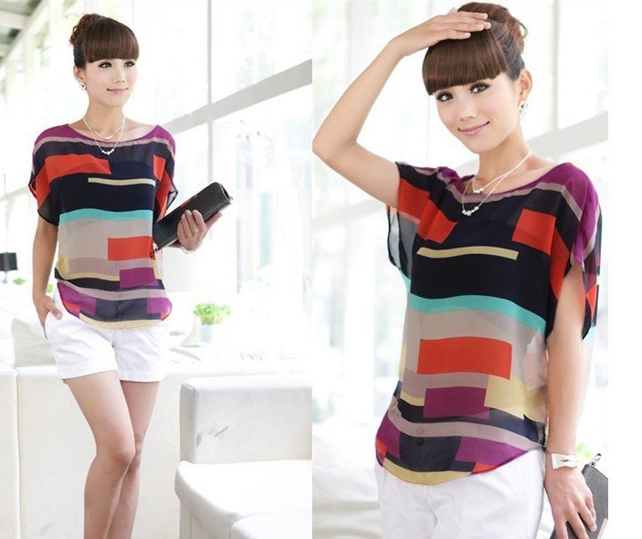 Multi Colour Print Short Sleeve Chiffon