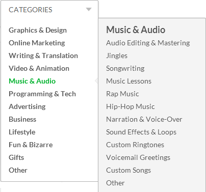 Fiverr has many categories